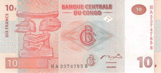 Kongo p.93 10 Francs 2003